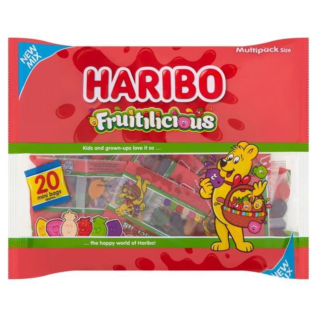 Haribo Fruitilicious 20 Mini Bags Sugar Reduced Sweets, 320g