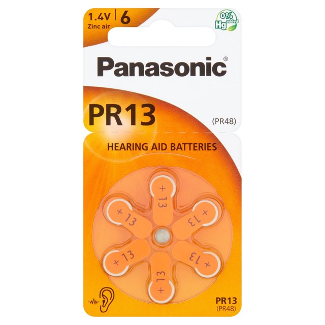 Panasonic PR-13 Zinc Air Hearing Aid Batteries, 6 per Pack