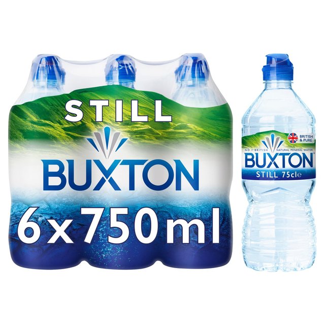 Buxton Still Natural Mineral Water Sports Cap, 6 x 750ml