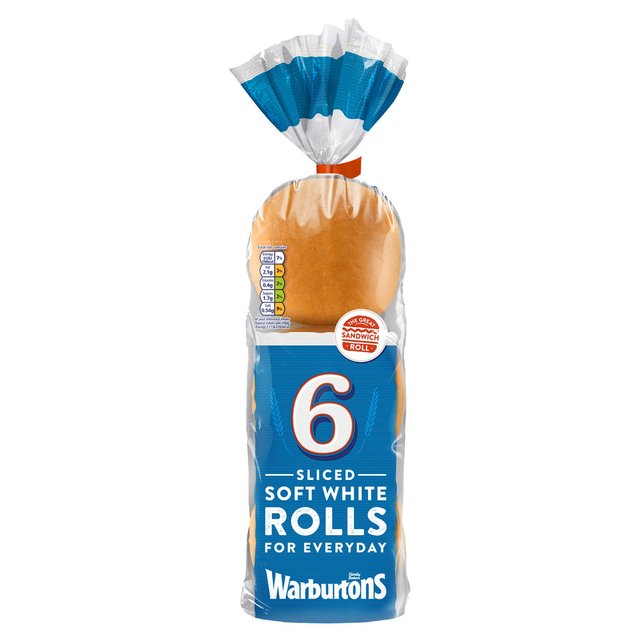 Warburtons Sliced White Sandwich Rolls, 6 Per Pack