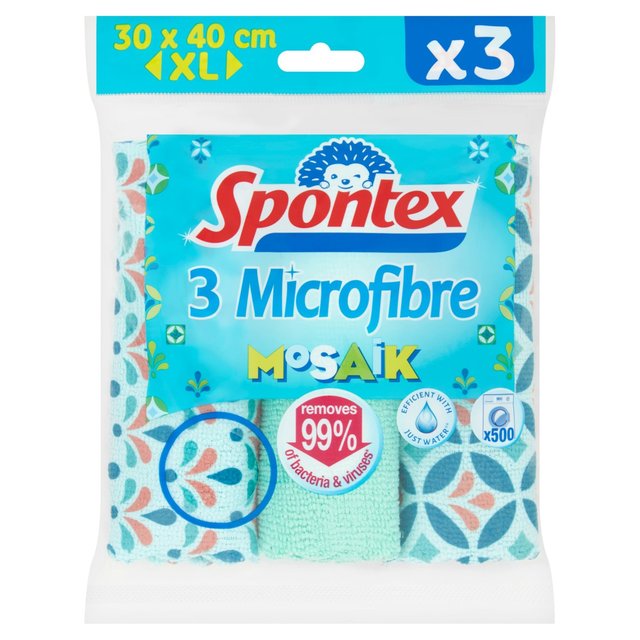 Spontex Mosaik Microfibre Cloth, 3 per Pack