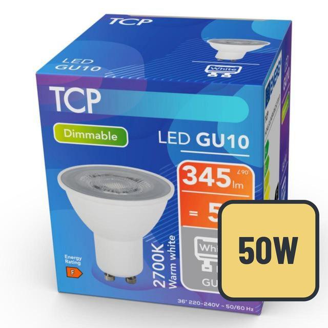 TCP Dimmable Spotlight Glass GU10 50W Light Bulb, 4.7w - 50w