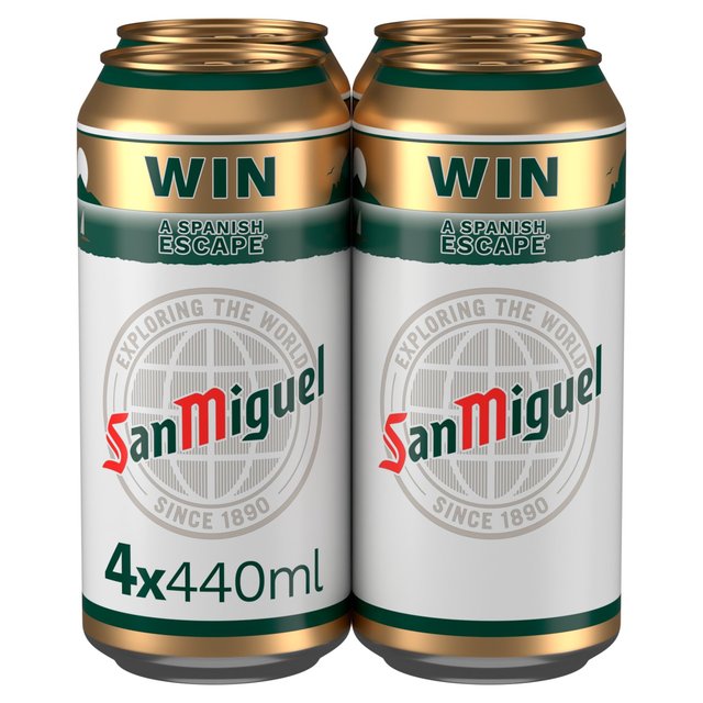 San Miguel Premium Lager Beer Cans, 4 x 440ml