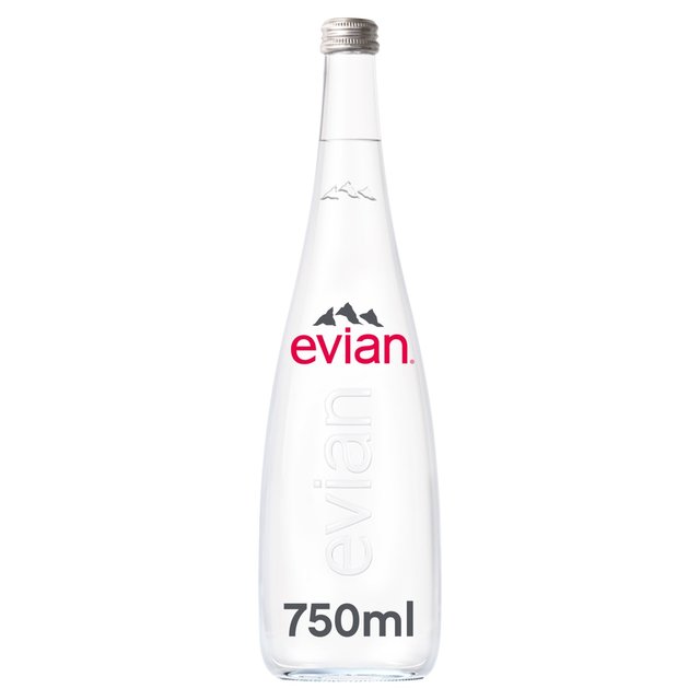 Evian Still Mineral Water Glass Bottle, 750ml