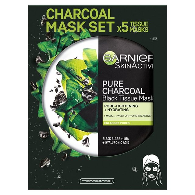 Garnier Charcoal & Algae Purifying & Hydrating Face Sheet Mask, 5 Per Pack