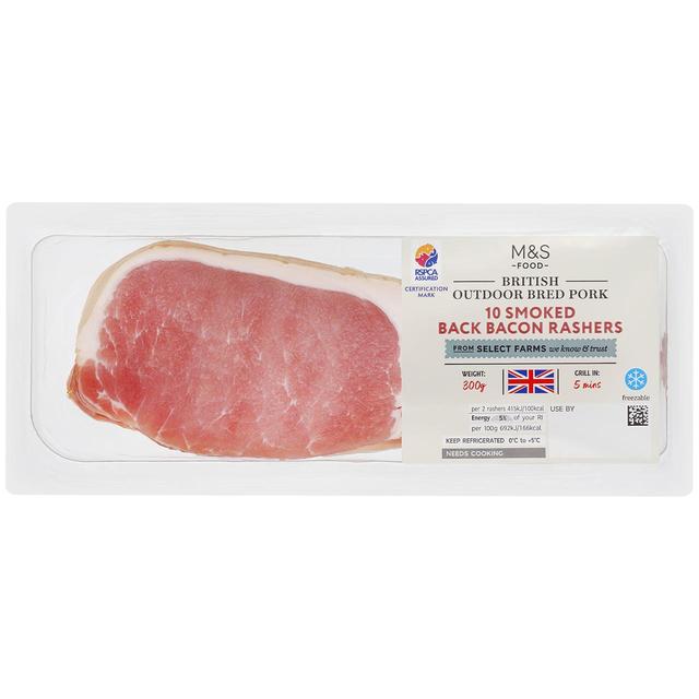 M & S Select Farms British 10 Smoked Back Bacon Rashers, 300g