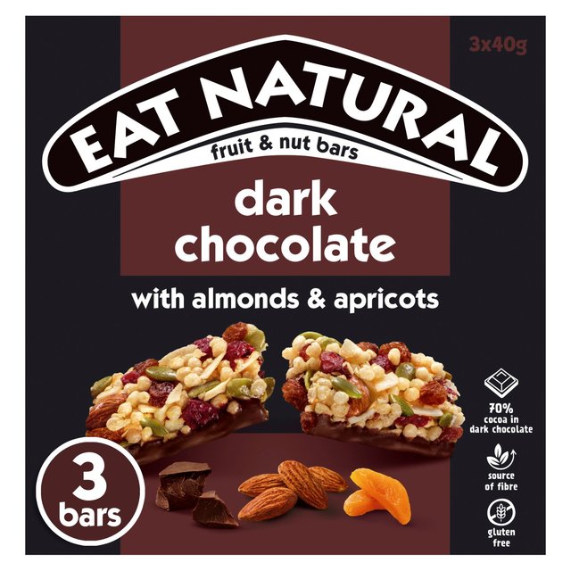Eat Natural 70% Darker Chocolate Almonds & Apricots Bars, 3 x 45g