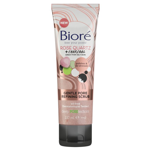 Biore Rose Quartz & Charcoal Gentle Pore Refining Face Scrub for Oily Skin, 110ml