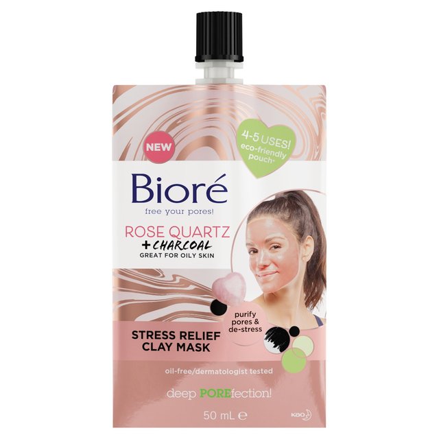 Biore Rose Quartz & Charcoal Stress Relief Clay Mask for Oily Skin, 50ml