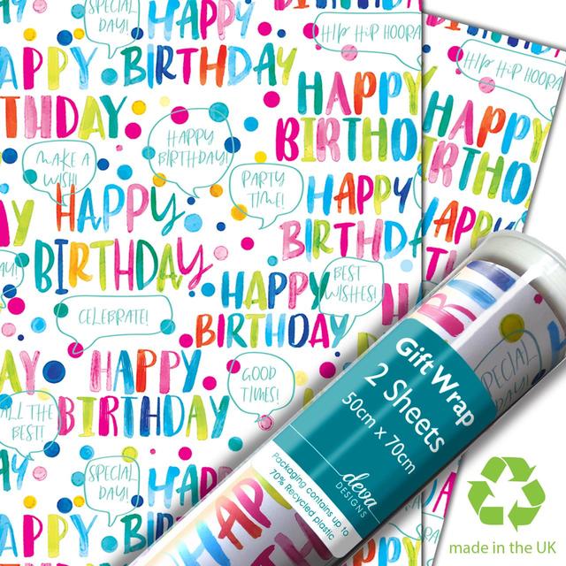 Deva Designs Happy Birthday Gift Wrap Sheets, 2 per Pack