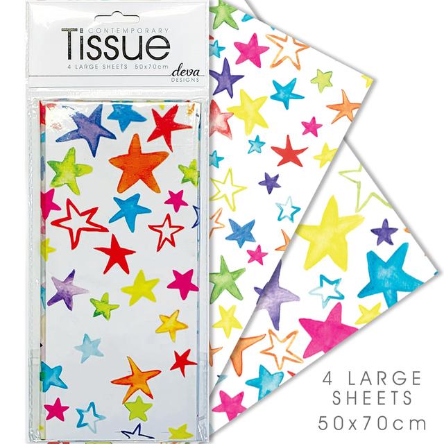 Deva Designs Painted Stars Tissue Paper, 4 per Pack