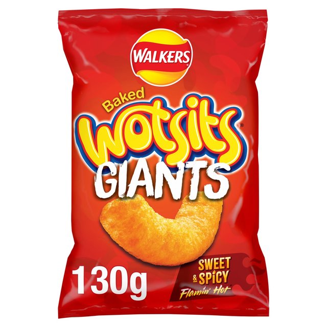 Walkers Wotsits Giants Sweet & Spicy Flamin’ Hot Sharing Bag Snacks, 130g