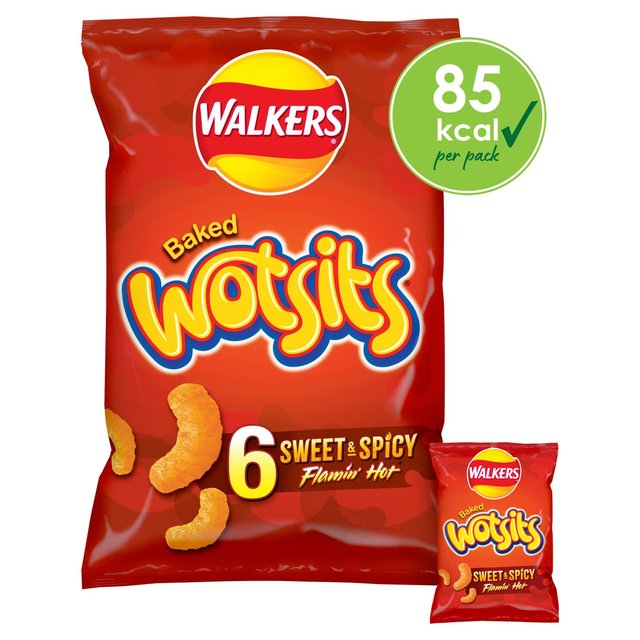 Walkers Wotsits Sweet & Spicy Flamin Hot Multipack Snacks, 6 per Pack