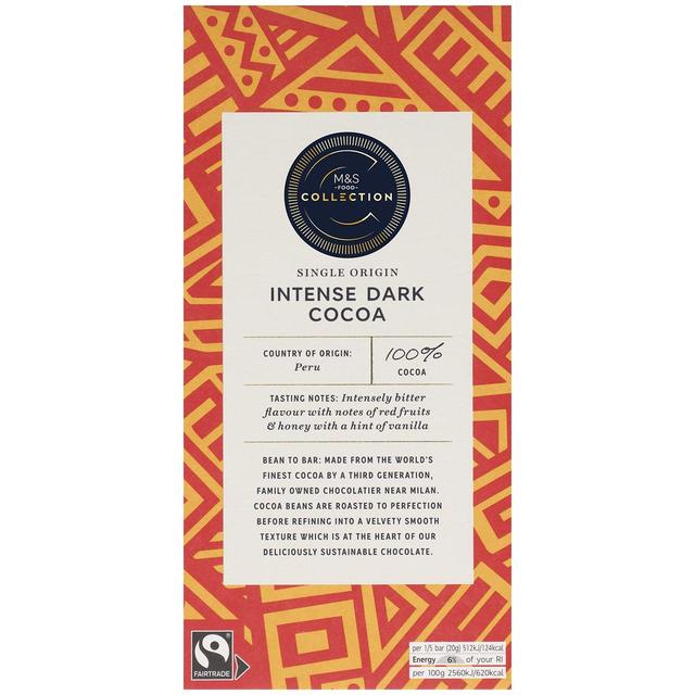 M & S 100% Cocoa Peruvian Dark Chocolate, 100g