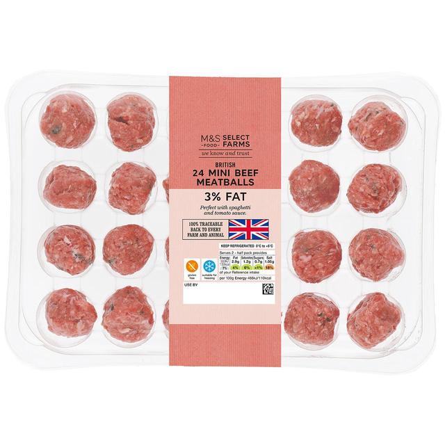 M & S Select Farms 24 Mini Beef Meatballs 3% Fat, 240g