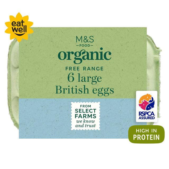 M & S Organic Free Range Large Eggs, 6 Per Pack