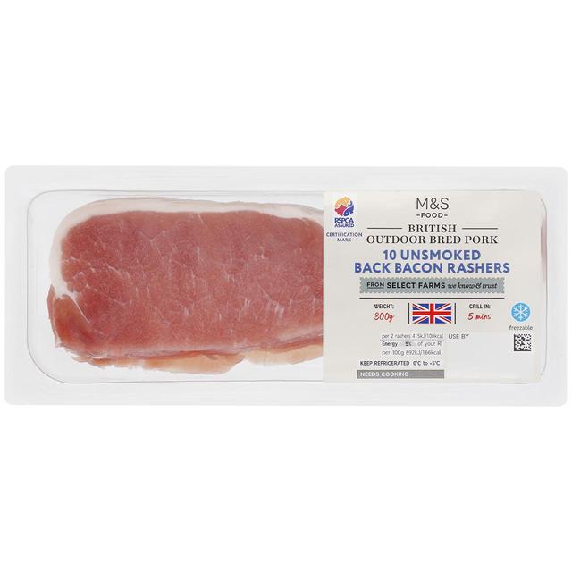 M & S Select Farms British 10 Unsmoked Back Bacon Rashers, 300g