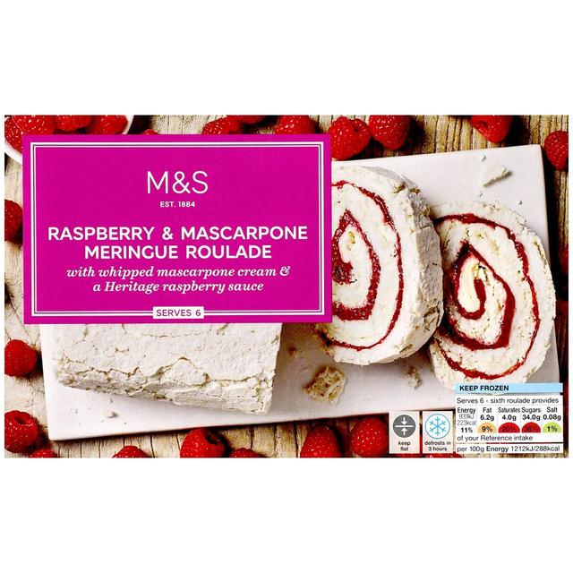 M & S Raspberry & Mascarpone Meringue Roulade Frozen, 465g
