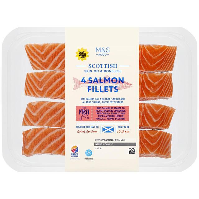 M & S 4 Scottish Salmon Fillets Skin On, 480g