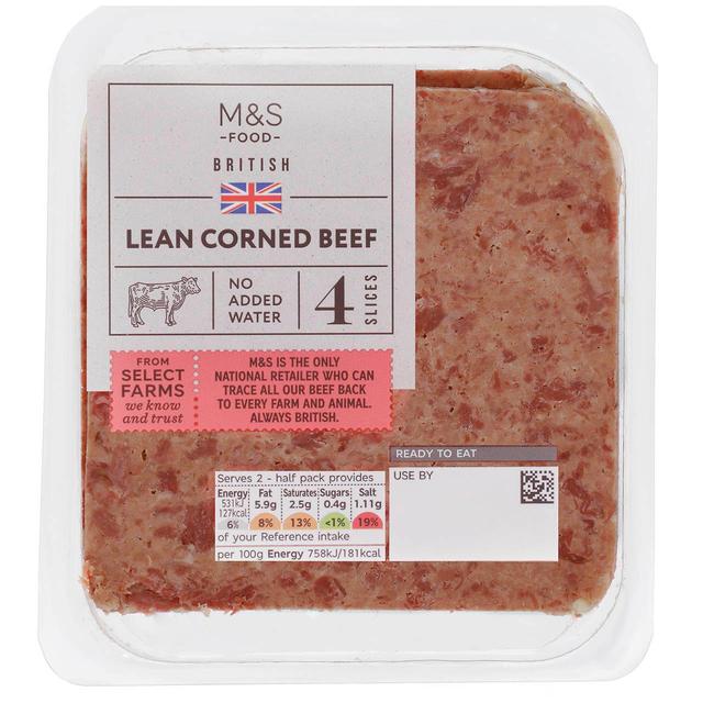 M & S British Lean Corned Beef 4 Slices, 140g