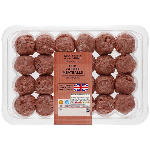 M & S Select Farms British 24 Beef Meatballs, 600g