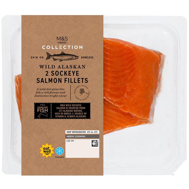 M & S Collection Wild Pacific 2 Sockeye Salmon Fillets, 220g