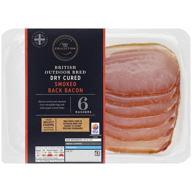 M & S Select Farms Outdoor Bred 6 Dry Cured Smoked Back Bacon Rashers, 220g