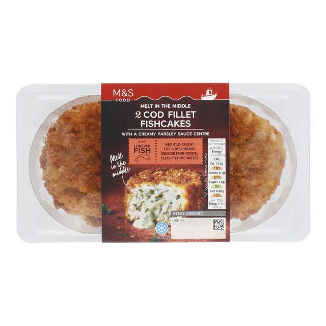 M & S Melt in the Middle Cod Fillet Fishcakes With Parsley Sauce, 290g