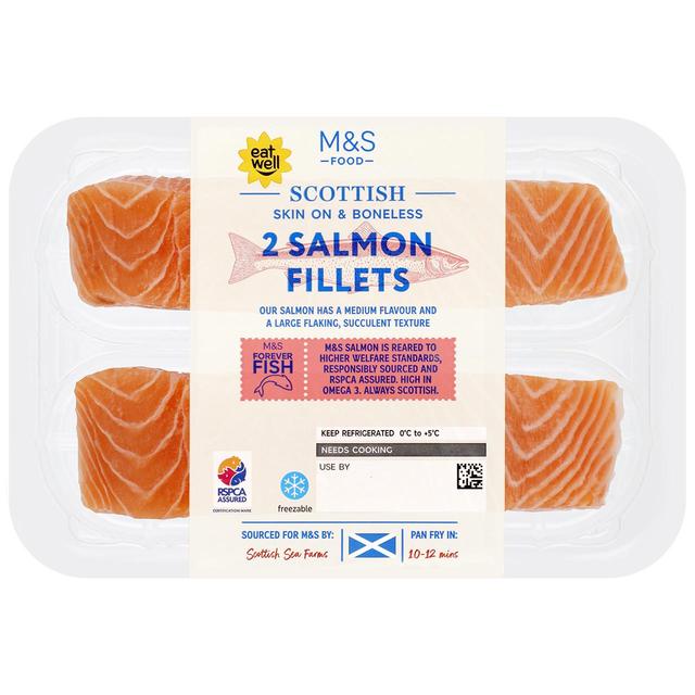 M & S Scottish 2 Salmon Fillets Skin On, 240g