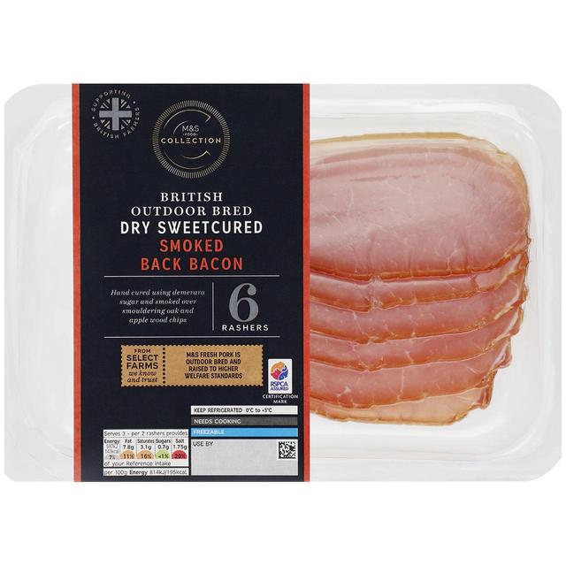 M & S Select Farms Outdoor Bred Dry Sweetcured Smoked Back Bacon, 220g