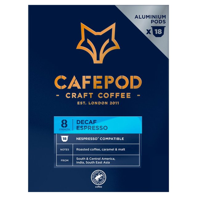 CafePod Decaf Espresso Nespresso Compatible Aluminium Coffee Pods, 18 Per Pack