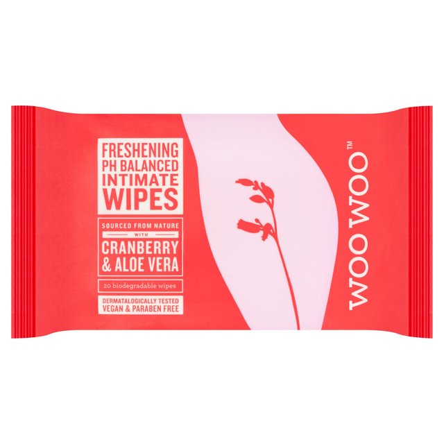 WooWoo Freshening Cranberry Intimate Wipes, 20 Per Pack