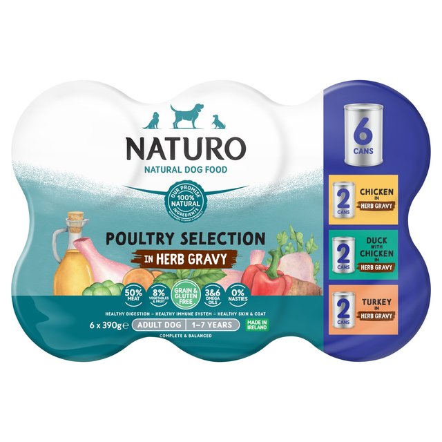 Naturo Adult Grain & Gluten Free Poultry Variety Dog Food, 6 x 390g