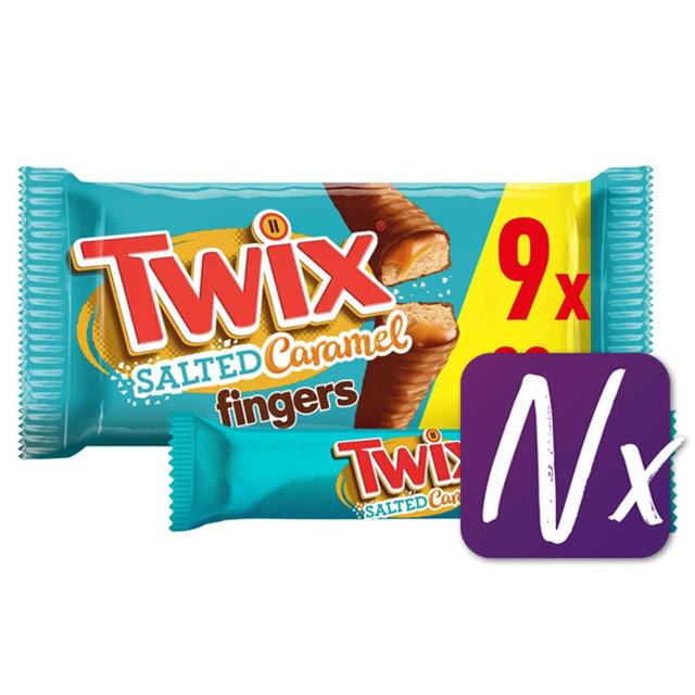 Twix Salted Caramel & Milk Chocolate Fingers Biscuit Snack Bars Multipack, 9 x 20g
