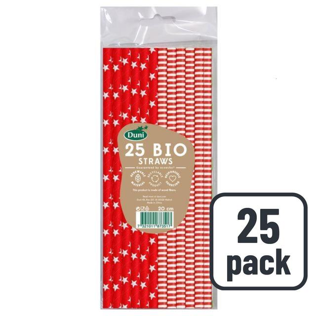 Duni Bio Red & White Recyclable Paper Straws, 25 per Pack