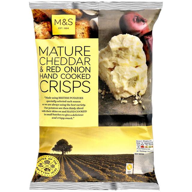 M & S Mature Cheddar & Spring Onion Hand Cooked Crisps, 150g