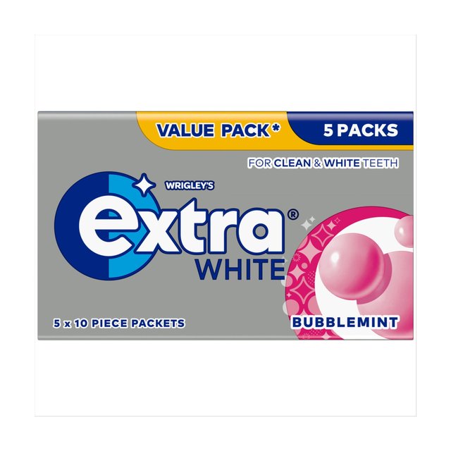 Wrigley’s Extra Extra White Bubblemint Sugarfree Chewing Gum Multipack 6x10 Pieces, 6 per Pack