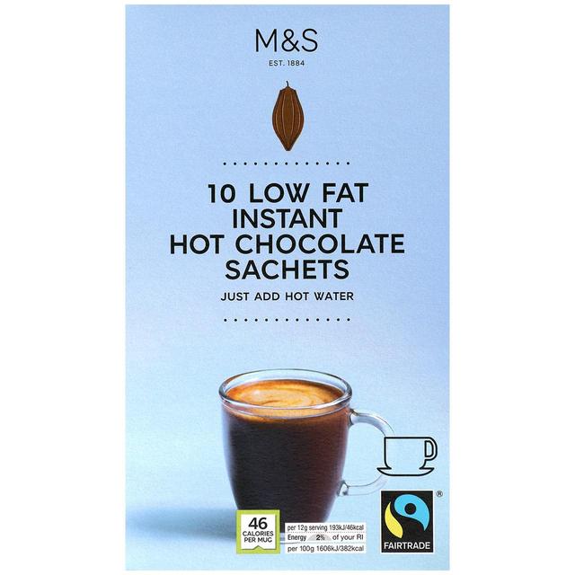 M & S Fairtrade Low Fat Instant Hot Chocolate Sachets, 10 x 12g