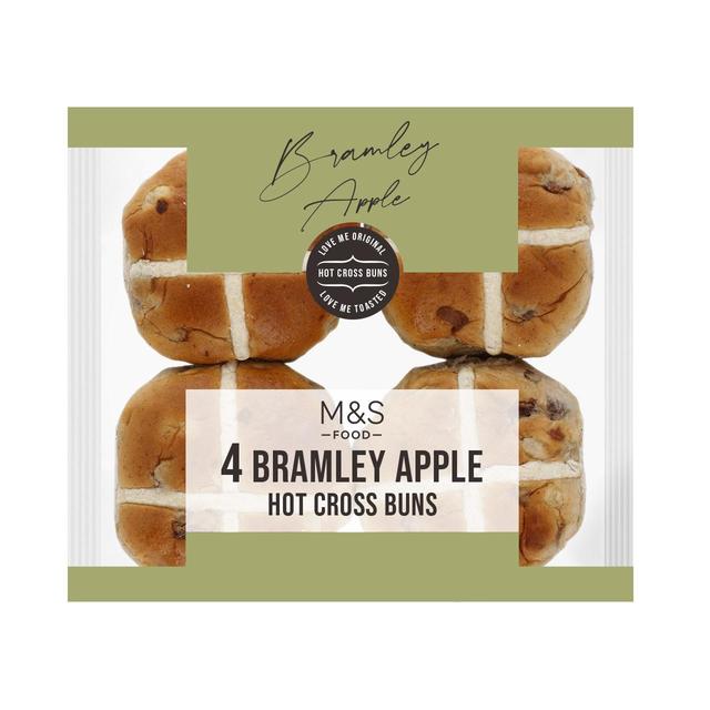 M & S Bramley Apple Hot Cross Buns, 4 Per Pack