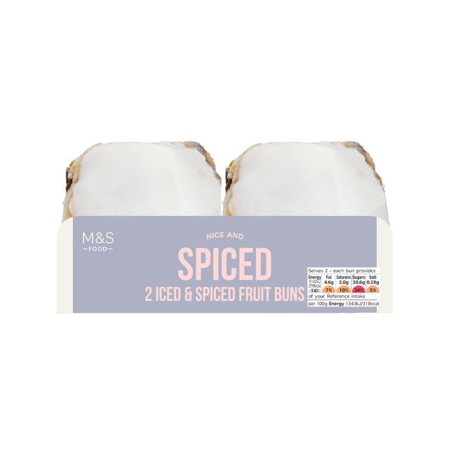 M & S Iced & Spiced Fruited Buns, 2 Per Pack
