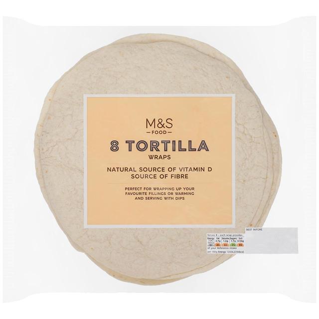 M & S Soft Tortilla Wraps, 8 Per Pack