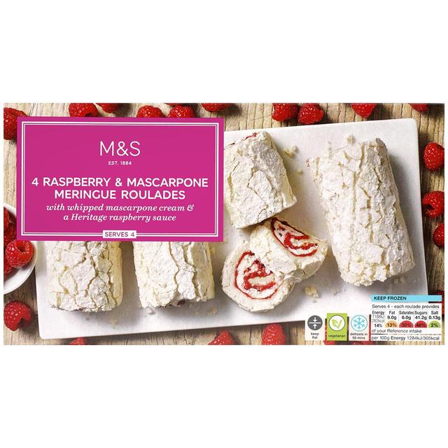 M & S 4 Raspberry & Mascarpone Meringue Roulades Frozen, 370g