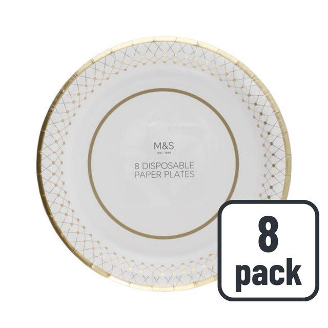 M & S Disposable Paper Plates, 8 Per Pack