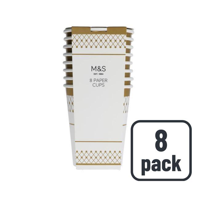 M & S Disposable Paper Cups, 8 Per Pack
