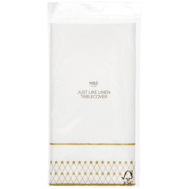 M & S White and Gold Linen Just Like Table Cover, 120x180cm