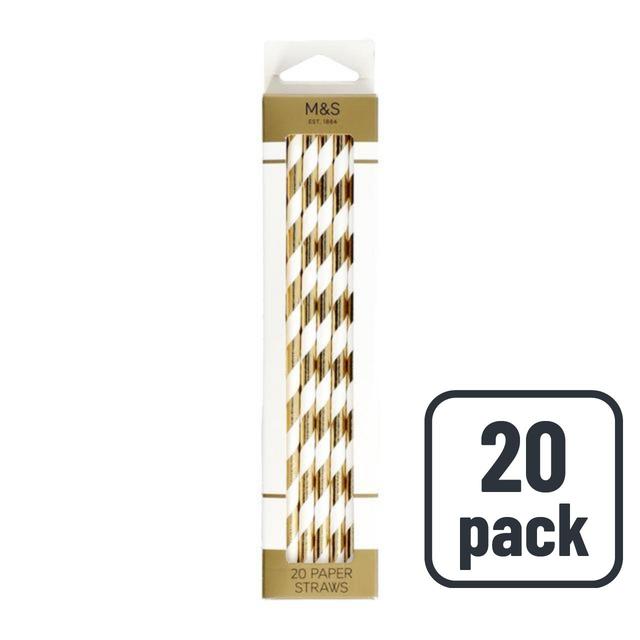 M & S Gold and White Paper Straws, 20 Per Pack