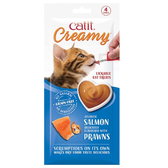Catit Creamy Lickable Cat Treats Salmon & Prawn, 4 x 10g