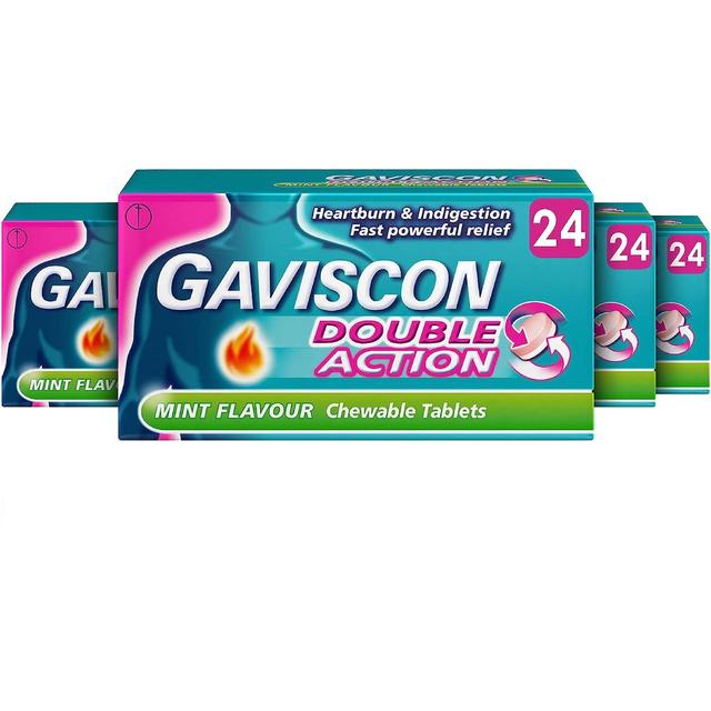 Gaviscon Double Action Heartburn & Indigestion Mint Flavour Tablets, 4 x 24 per Pack