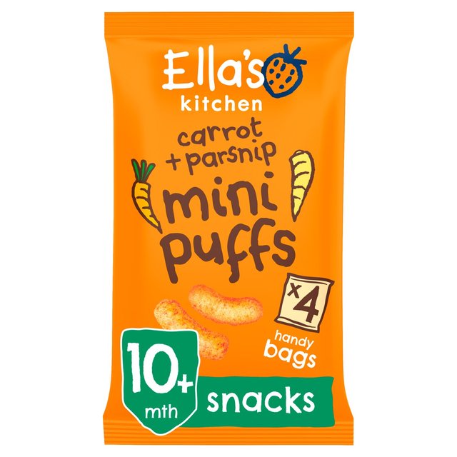 Ella’s Kitchen Carrot + Parsnips Mini Puffs Multipack Baby Snack 10+ Months, 4 x 8g