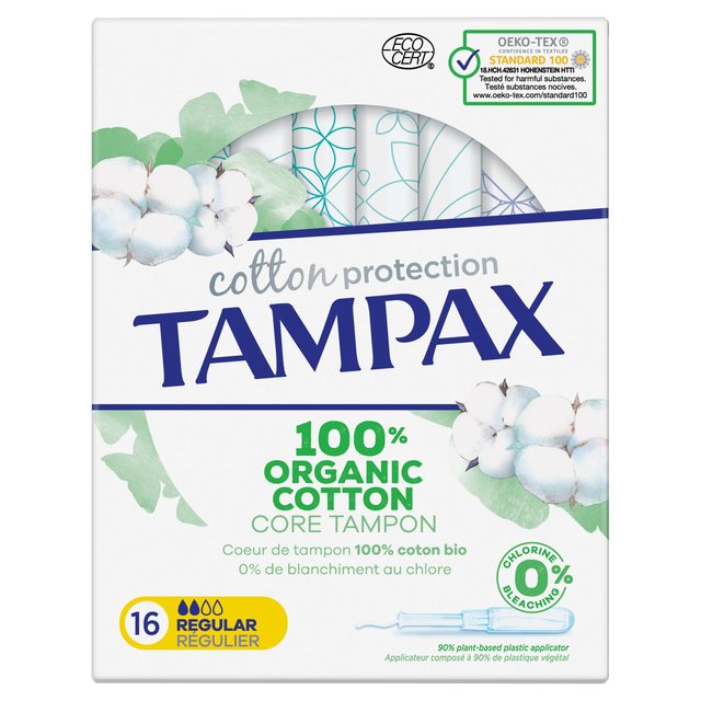 Tampax Organic Cotton Protection Regular Applicator Tampons, 16 Per Pack
